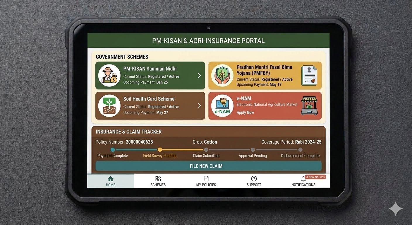 Farmer accessing government agricultural schemes
